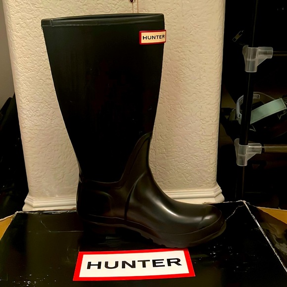 HUNTER BOOTS Arlen Navy Blue Plaid Wool & Rubber Hunter Arlen - Picture 2 of 4